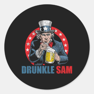 Sticker Rond Sam Drôle Ivrogne 4 Juillet Oncle Sam Bière Usa D