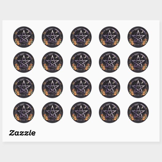 Sticker Rond Samhain Pentacle & Fall Pumpkins Witch (Feuille)