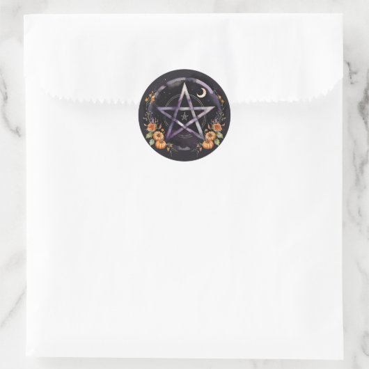 Sticker Rond Samhain Pentacle & Fall Pumpkins Witch (Sac)