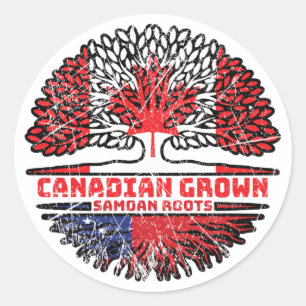 Sticker Rond Samoa Samoan Canadian Canada Arbre Roots Drapeau