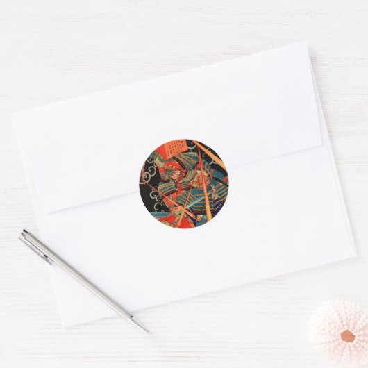STICKER ROND SAMOURAÏ COMBATTANT MONSTRE (Enveloppe)