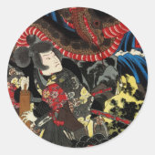 STICKER ROND SAMOURAÏ LUTTANT CONTRE UN CRAPAUD SERPENT GÉANT (Devant)