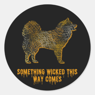 Sticker Rond Samoyé Chien Silhouette Fun Halloween
