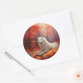 Sticker Rond Samoyé en automne Leaves Fall Inspire (Enveloppe)