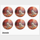 Sticker Rond Samoyé en automne Leaves Fall Inspire (Feuille)
