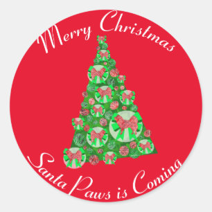 Sticker Rond Samoyé Sammy Chien Silhouette Arbre de Noël Rouge