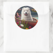 Sticker Rond Samoyé sur une pagaie : une aventure Pittoresque (Sac)
