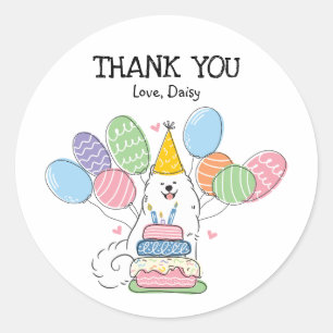 Sticker Rond Samoyed Chien Anniversaire Fête Favoriser Tags Sti
