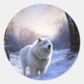 Sticker Rond Samoyède Qu'il neige Noël (Devant)