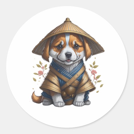 Sticker Rond Samurai Corgi Puppy (Devant)