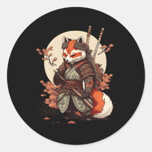 Sticker Rond Samurai Fox guerrier japonais Ninja Fox Kawaii