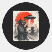 Sticker Rond Samurai Ninja Chat Guerrier Ufo Cadeaux Anime Japo (Devant)