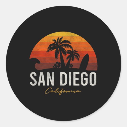 Sticker Rond San Diego Beach California Palms Surf de vacances  (Devant)