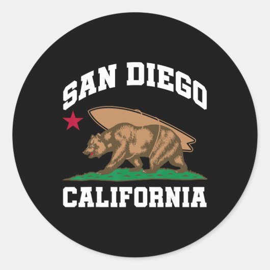 Sticker Rond San Diego California Bear Surfing Surfer  (Devant)
