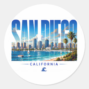 Sticker Rond San Diego California Paysage Urbain Littoral Voyag