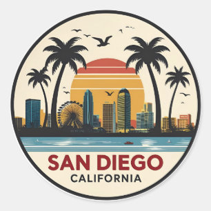 Sticker Rond San Diego California Skyline