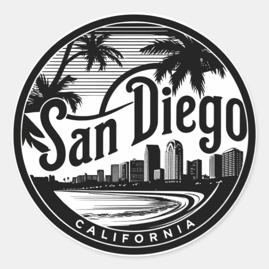 Sticker Rond San Diego California Skyline (Devant)