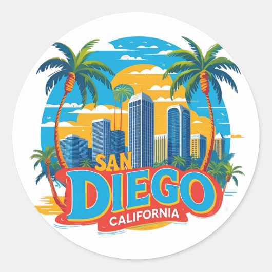 Sticker Rond San Diego California Skyline Art moderne Cityscape (Devant)