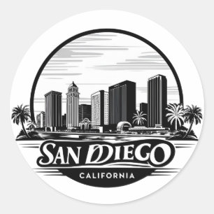 Sticker Rond San Diego California Skyline Art moderne Cityscape