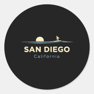 Sticker Rond San Diego Californie Planches de Surf Rétro Surf É