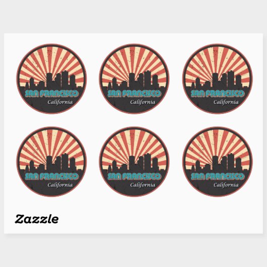 Sticker Rond San Francisco California State Skyline les années  (Feuille)