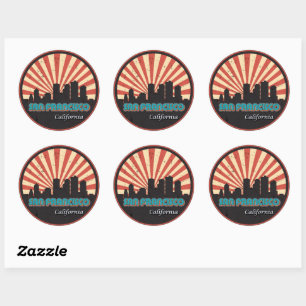 Sticker Rond San Francisco California State Skyline les années 