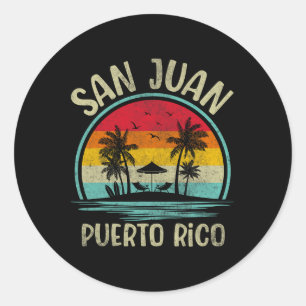 Sticker Rond San Juan Beach Porto Rico Palm Tree Family Été