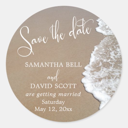 Sticker Rond Sand & Foam Beach Photo Enregistrer la date 2 (Devant)