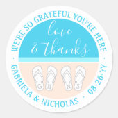 Sticker Rond Sandales Monogrammes Plage Mariage Amour & Merci (Devant)
