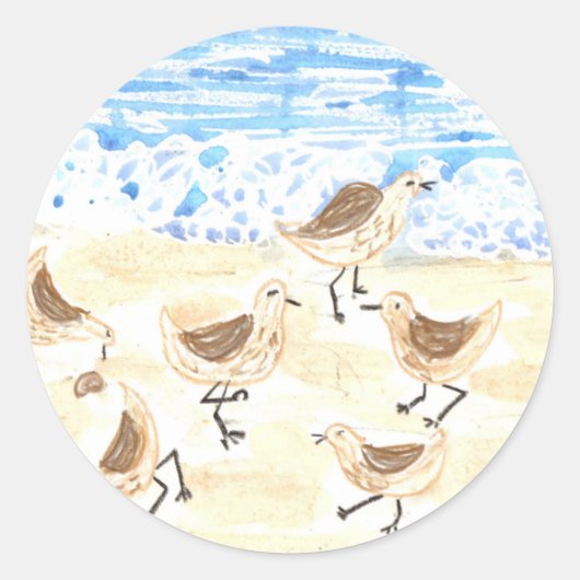 Sticker Rond Sandpipers sur Old Orchard Beach, Maine (Devant)
