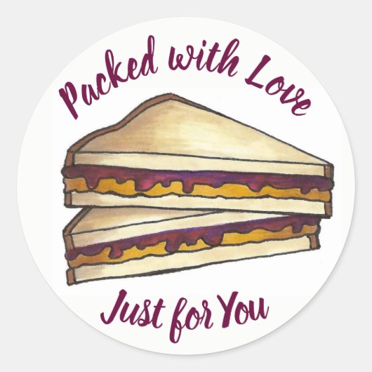 Sticker Rond Sandwich au beurre d'arachide emballé avec déjeune (Devant)