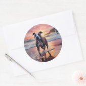 Sticker Rond Sandy American Staffordshire Dog on Beach Sunset (Enveloppe)