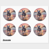 Sticker Rond Sandy American Staffordshire Dog on Beach Sunset (Feuille)