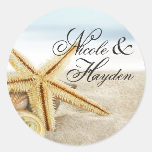 Sticker Rond Sandy Beach Starfish Seashells Favoriser