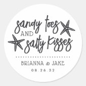 Sticker Rond Sandy Toes, Salty Kisses Destination Mariage Favor (Devant)