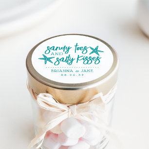 Sticker Rond Sandy Toes, Salty Kisses Destination Mariage Favor
