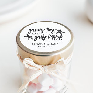 Sticker Rond Sandy Toes, Salty Kisses Destination Mariage Favor