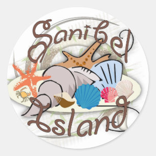 Sticker Rond Sanibel Island Floride conception de coquillages