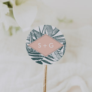 Sticker Rond Sanibel Monogramme de Mariage botanique tropical