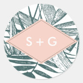 Sticker Rond Sanibel | Monogramme de Mariage botanique tropical (Devant)