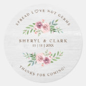 Sticker Rond Sanitizer Mariage à fleurs en bois blanc personnal (Devant)