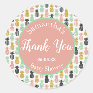 Sticker Rond sans sexe merci baby shower ananas