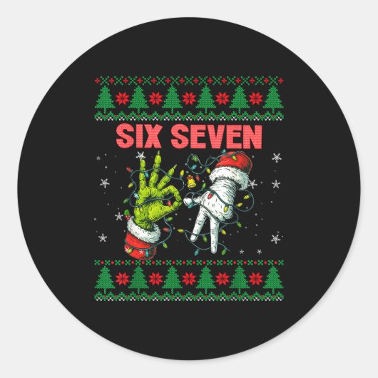 Sticker Rond Santa 67 Christmas Ugly Sweater Fingers Six Seven (Devant)