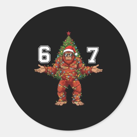 Sticker Rond Santa Bigfoot 67 Christmas Tree Xmas Lights Funny  (Devant)