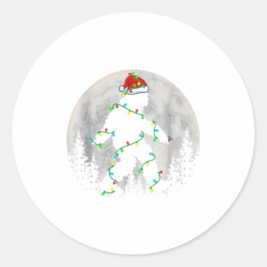 Sticker Rond Santa Bigfoot Christmas Tree Xmas Lights Funny Sas (Devant)