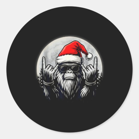 Sticker Rond Santa Bigfoot Christmas Tree Xmas Lights Funny Sas (Devant)