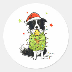 Sticker Rond Santa Border Collie Noël Border Collie Chien Mo