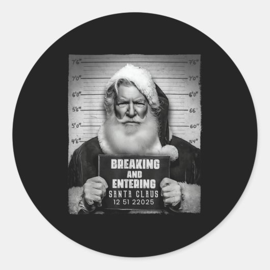 Sticker Rond Santa Breaking Entering Mugshot Funny Christmas Ho (Devant)