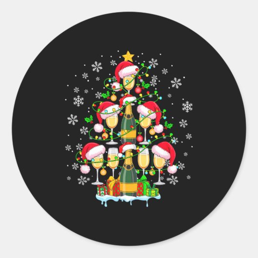 Sticker Rond Santa Champagnes As Christmas Tree Matching Drinke (Devant)