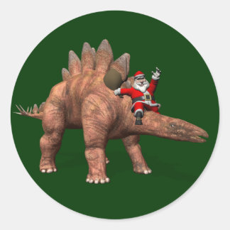 Sticker Rond Santa Claus À cheval Sur Stegosaurus